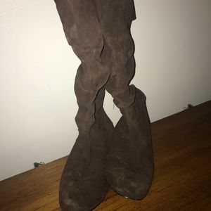 Brown faux suede slouch boots